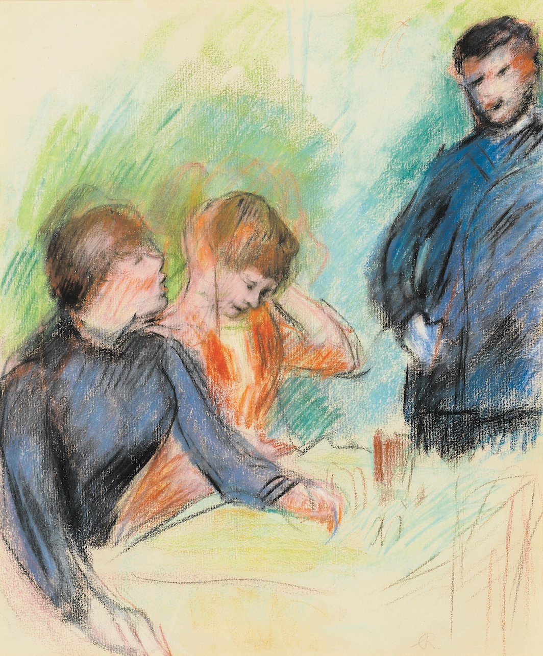 *Pierre-Auguste Renoir, _La Conversation (The Conversation)_, ca. 1876,* pastel and charcoal on paper, 23 5/8 × 19 1/8". Wikicommons.