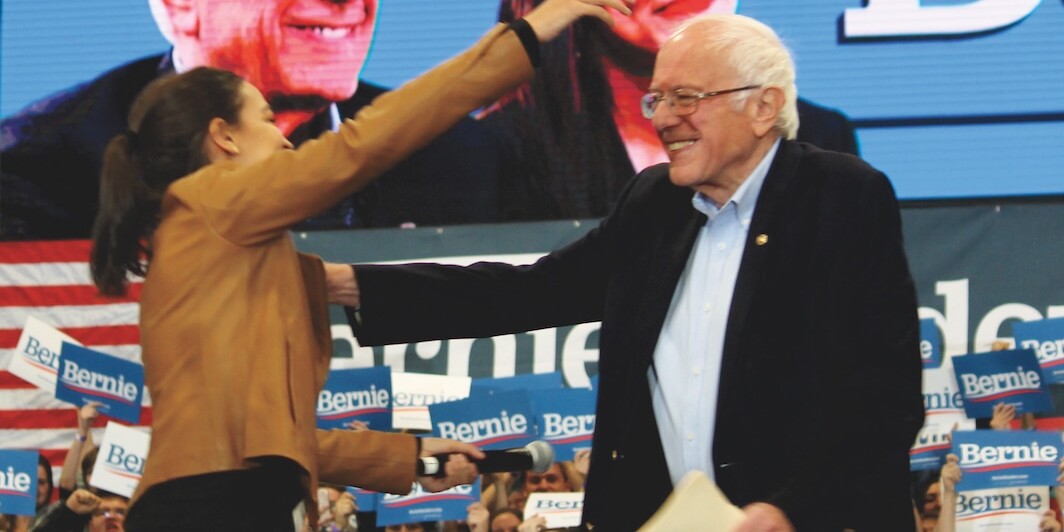 *Sen. Bernie Sanders and Rep. Alexandria Ocasio-Cortez, Council Bluffs, Iowa, November 8th, 2019.* Image: Wikicommons/Matt Johnson.