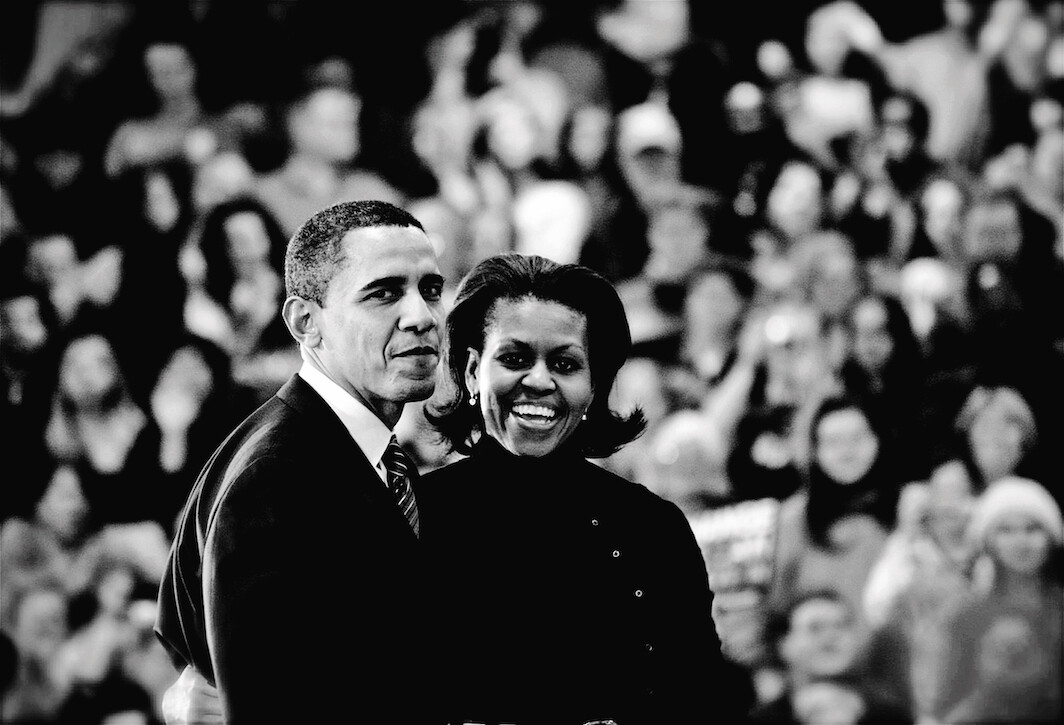 Barack and Michelle Obama in one of their final campaign stops before the Iowa Caucuses, January 7th, 2008. Photo: Wikicommons/Luke Vargas.